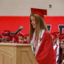 Class President Caroline Houdelette speaks to the crowd and her classmates. 