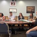 Kathy Abbruzzetti, right, defends her dog during a Tuesday, June 23 Select Board meeting. Photo by Grace Roche