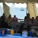 Visitors enjoy food or rest with a view. 