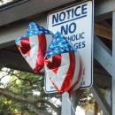Patriotic balloons decorate the area around Ned's Point Lighthouse. 