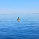 An offshore wave buoy floats off the coast of Mattapoisett in Buzzards Bay. Photo source: Stone Living Lab.