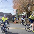 Bikers begin their ride. 