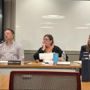 From left: Select Board members Jordan Collyer, Jodi Bauer and Nicole Doyon Lynch at the Tuesday, Oct. 13 Select Board meeting. Photo by Grace Roche
