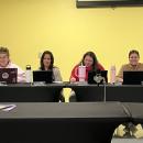 From left: School Committee members April Nye, Nichole Daniel, Nichole Nye McGaffey and Mary Beauregard at the Thurday, Oct. 22 meeting. 