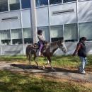 Leilana Daggett, 8, enjoys a pony ride. 
