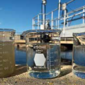Wareham’s wastewater treatment plant removes much of the nitrogen and other pollutants from water. This image shows raw sewage on the left, Wareham’s treated discharge is center, drinking water on right. Photo courtesy: Buzzards Bay Coalition
