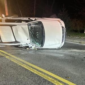 Photo of the single vehicle rollover crash that happened on Monday, Oct. 20. Source: Marion Fire Department Facebook