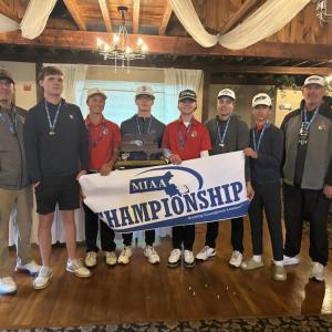 Old Rochester celebrates their state championship. From left to right: Coach Carroll, August Herbert, Luke Pierre, Brady Mills, Jack Czerkowicz, Brenden Fuller, John Bongiorno, and Head Coach Chris Cabe. Source: ORRHS Facebook Page Old Rochester celebrates their state championship. From left to right: Coach Carroll, August Herbert, Luke Pierre, Brady Mills, Jack Czerkowicz, Brenden Fuller, John Bongiorno, and Head Coach Chris Cabe. Source: ORRHS Facebook Page