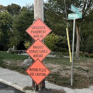 Construction signs on Main Street and Spring Street in Marion.