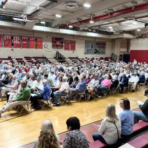 Over 500 Mattapoisett voters pack into the Old Rochester Regional Gymnasium for Special Town Meeting. Photo by Grace Ann Natanawan