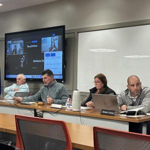 The Mattapoisett Board of Health and Select Board met Thursday, Oct. 30 to elect a new Board of Health member. From left to right: Carmelo Nicolosi, Tyler Macallister, Jodi Bauer and Michael Lorenco. 