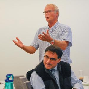 Seth Garfield (back) asks a question and Vincent Furtado (front) listens. Photos by Mari Huglin 