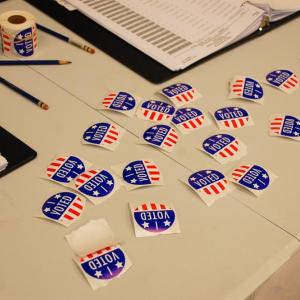 Stickers were avaliable after voters cast their ballots. Photos by Mari Huglin