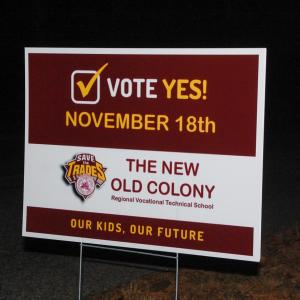 A few signs supporting Old Colony were spread throughout the Tri-town. 