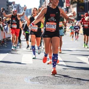 Pease running the NYC Marathon, November or 2024, just weeks before her MS diagnosis. 