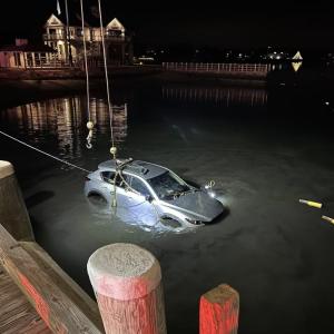 A car was submerged in the Marion Harbor. Source: Marion Fire and EMS Facebook