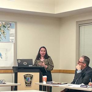 Macy Davis, the children's librarian at the Elizabeth Tabor Library, presented the grant proposal at the Tuesday, Dec. 16 Select Board meeting. Photos by Grace Roche