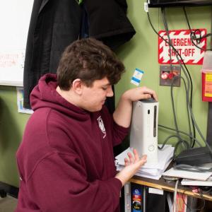 Moskos and the repaired Xbox. 