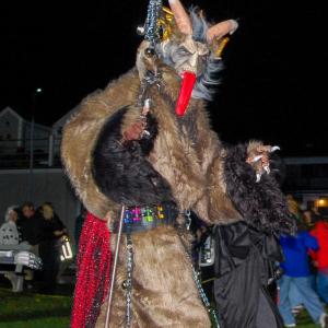 Krampus of German folklore makes an appearance and won the ‘Spookiest Costume’ Award at the Mattapoisett Halloween Parade. Photo by Mari Huglin 