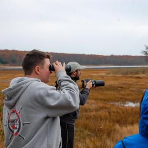 Hikers take photos of the wildlife on an LGBTQ+ hike hosted by Queer Hikes and Sippican Lands Trust. Photo by Mari Huglin 