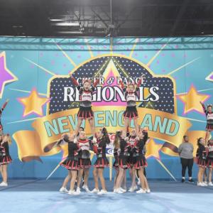 Pee Wee Cheer Team at New England Regionals. Flyers Corey Watlington, Caroline Sadek, Kylie Davignon, and Izzy Waterman.