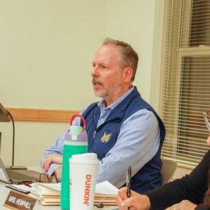 Geoffrey Gorman presents the mural idea to the Select Board.