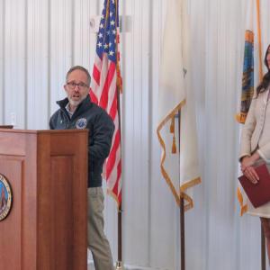 State Rep. Mark Sylvia, left, and state Sen. Kelly Dooner attended the Feb. 13 opening of the new Department of Public Works building. Photos by Grace Roche