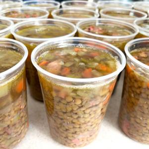 Each container of soup is made with ingredients donated by the food pantry or purchased with donated funds. 