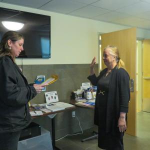 Elisabeth Horan, right, is sworn in at the Marion Police Department on Tuesday, March 31. Photo by Grace Roche