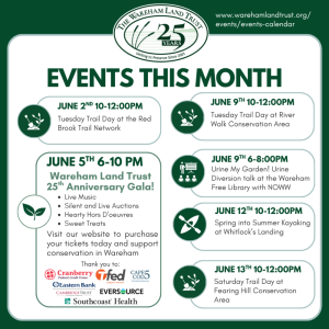 A calendar of events for the Wareham Land Trust in June, part 1, these text details can be read in the text of the post.