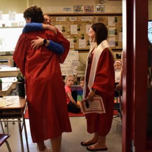 Senior Max Chace embraces his former teacher, Ashley Sweatland. Photos source: ORRHS