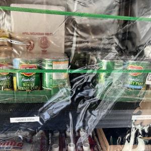 The pantry's offerings include canned vegetables. 