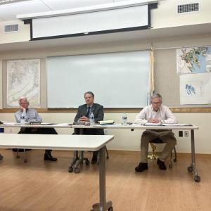 Select Board members John Hoagland, Randy Parker and Toby Burr passed a restriction on parking in the grass at Island Wharf during a Tuesday, May 19 meeting. Photo by Grace Roche