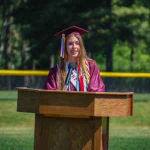 Class President Leah Hollenbeck speaks to her classmates. 