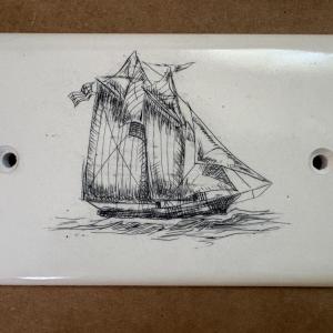 Scrimshaw ship by Tina DeVilliers for the Sippican Historical Society activity on July 7