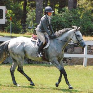Sky Blue, ridden by Fiona Marques, makes a turn on the course. 