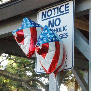 Patriotic balloons decorate the area around Ned's Point Lighthouse. 