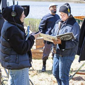 Director Anita Allison reviews the script during a weekend shoot in Dartmouth. Photos by Abby Van Selous