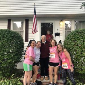 From left: Tocci, Kara Pernice, Susan's parents, Deborah Duffy and Sue Kindregan smile together before the team heads to the walk in 2019. 