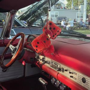 Many cars had fuzzy dice hung in the interior, which is an good luck token.