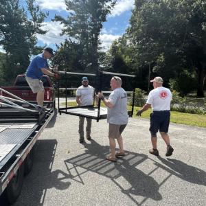 Mattapoisett Lions Club members unload part of a ramp they installed for a Marion family Saturday, Sept. 5. Photos source: Mattapoisett Lions Club