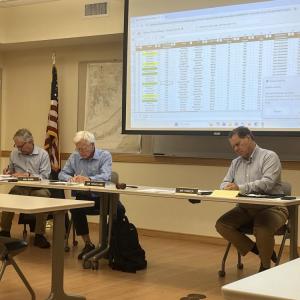 From left: Select Board members Toby Burr, John Hoagland and Randy Parker at the Tuesday, Sept. 1 meeting. Photo by Grace Roche