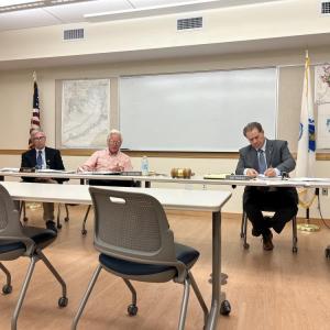 From left: Select Board members Toby Burr, John Hoagland and Randy Parker at a Tuesday, Sept. 15 Select Board meeting. Photo by Grace Roche