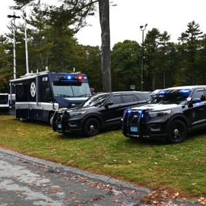 Police vehicles lined up for the “touch a truck” exhibit.