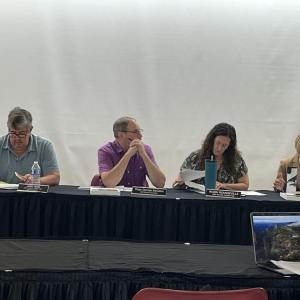From left: committee members James Muse, Peter Damien McCann, Robin Rounseville and Betsy Stewart at a Thursday, Oct. 1 Old Rochester Regional School Committee meeting. Photo by Grace Roche