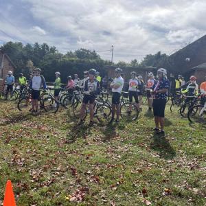 Cyclists listen to safety precautions before heading onto the 41-mile route. 