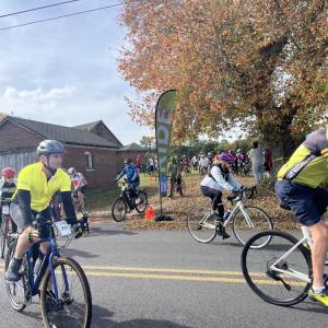 Bikers begin their ride. 