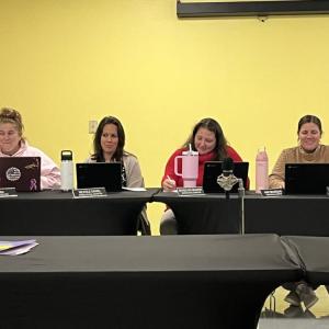 From left: School Committee members April Nye, Nichole Daniel, Nichole Nye McGaffey and Mary Beauregard at the Thurday, Oct. 22 meeting. 