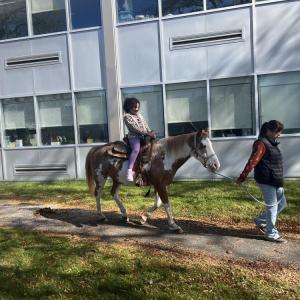 Leilana Daggett, 8, enjoys a pony ride. 