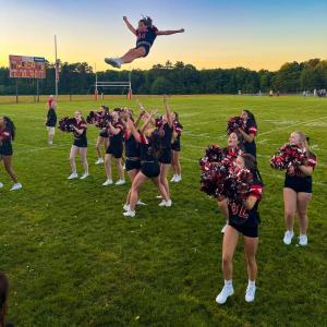 The Old Rochester Regional High School’s new cheer team performs their first half-time routine on Sept. 11. Photos by Tanvi Kulkarni